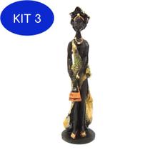 Kit 3 Estátua Africana Charme Pequena Resina Decoração