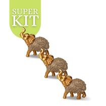 Kit 3 Estatua Elefante Resina Dourado 10cm Atacado Revenda - Divinário