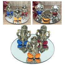 Kit 3 Estátuas Ganesha Deus Prosperidade Sabedoria + Bandeja