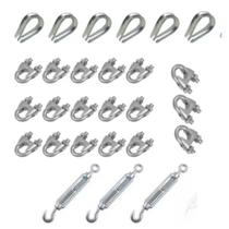 Kit 3 Esticador Cabo Aço Olhal + 18 Clip + 6 Sapatilha