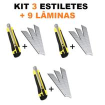 KIT 3 Estilete Profissional Emborrachado 18mm + 9 Lâminas KIT 3 Estilete Profissional Emborrachado 18mm + 9 Lâminas