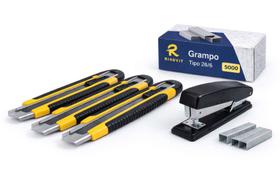 Kit 3 Estiletes 18mm, Grampeador 20 Folhas,5000 Grampos 26/6