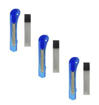 Kit 3 Estiletes Plastico Trava Resistente E 15 Lâminas Refil