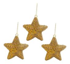 Kit 3 Estrelas Champanhe Com Glitter Pendente Árvore Natal Dourado Kit 3 Estrelas Champanhe Com Glitter Pendente Árvore Natal Dourado