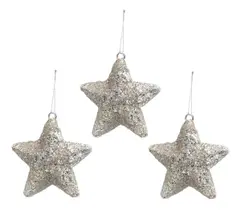 Kit 3 Estrelas Champanhe Com Glitter Pendente Árvore Natal Prata Kit 3 Estrelas Champanhe Com Glitter Pendente Árvore Natal Prata