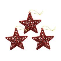 Kit 3 Estrelas Natal Arabesco Vazada Tridimensional Glitter Vermelho 9cm - Magizi Kit 3 Estrelas Natal Arabesco Vazada Tridimensional Glitter Vermelho 9cm - Magizi