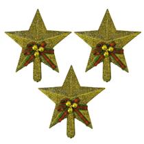 Kit 3 Estrelas Ponteira Dourada Laço 15 Cm Árvore Natal Em - Art Christmas