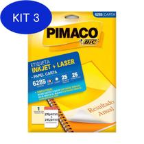 Kit 3 Etiqueta Pimaco Carta Inkjet+Laser 6285 Com 25 Unidades