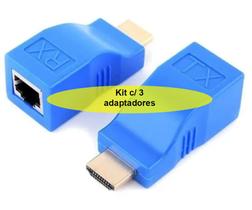 Kit/ 3 Extensor Conversor Hdmi Via 1 Cabo Rede Rj45 4k 30m