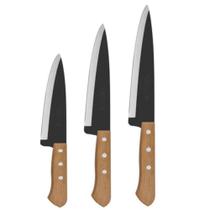Kit 3 Faca Carbono Tramontina Cabo Madeira Peixeira 5" 6" 7"