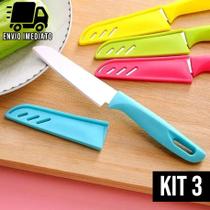 Kit 3 Faca Colorida de Cozinha Afiada com Capa Protetora Para Pesca Camping Legumes e Frutas