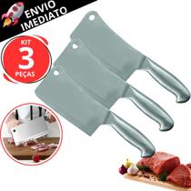 Kit 3 Faca Cutelo Em Inox Machadinho Profissional Escovado Linha Texas N6 Carnes Legumes