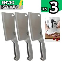 Kit 3 Faca Cutelo Em Inox Machadinho Profissional Escovado Linha Texas N6 Carnes Legumes