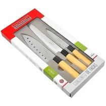 Kit 3 Faca Inox Japonesa Cozinha Cortes Sushi Sashimi Asia - HAUSKRAFT