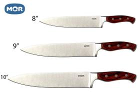 Kit 3 Faca Steel Aço Inox Cabo de Madeira 8", 9" e 10" - Mor Kit 3 Faca Steel Aço Inox Cabo de Madeira 8", 9" e 10" - Mor