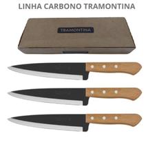 Kit 3 Facas Aço Carbono Cabo Madeira N07 Tramontina