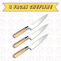 Kit 3 Facas Churrasco Cabo de Madeira Lâmina de Aço Inox Kit 3 Facas Churrasco Cabo de Madeira Lâmina de Aço Inox