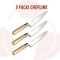 Kit 3 Facas Churrasco Cabo Madeira Lâmina Aço Inox Kit 3 Facas Churrasco Cabo Madeira Lâmina Aço Inox