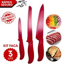 Kit 3 Facas de Cozinha Profissional Inox Cheff 32cm Legumes 23cm Pão 32cm Vermelho Kit 3 Facas de Cozinha Profissional Inox Cheff 32cm Legumes 23cm Pão 32cm Vermelho