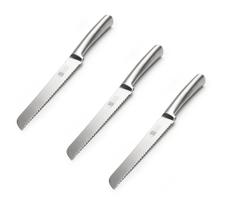 Kit 3 Facas P/ Pão Bolo Inox Fatiar Profissional Serrilhada