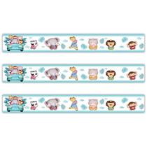 Kit 3 Faixas Decorativas Papel Parede Infantil Animais Carro Titulo Azul Kit 3 Faixas Decorativas Papel Parede Infantil Animais Carro Titulo Azul
