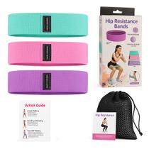 Kit 3 Faixas Elasticas Hip Band Resistências Diferentes Bolsa de Transporte Yoga Academia treino exercio em Casa Materia Premium Macias