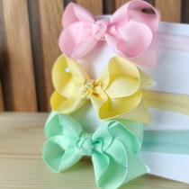 Kit 3 Faixinhas de cabelo Slim para Bebê com Laço 6,5cm Gorgurão e Meia de Seda Macia