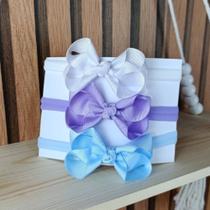 Kit 3 Faixinhas Slim para Bebê com Laço 6,5cm Gorgurão e Meia de Seda Macia