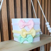 Kit 3 Faixinhas Slim para Bebê com Laço 6,5cm Gorgurão e Meia de Seda Macia