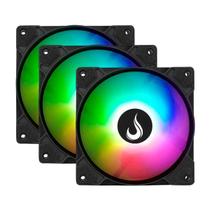 Kit 3 Fans Gamer Rise Mode X Led Rainbow Black 120mm 1200 RPM RMXLD01RBW