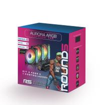 Kit 3 Fans Gamer Round5 Aurora Forward Black ARGB + Controle Kit 3 Fans Gamer Round5 Aurora Forward Black ARGB + Controle