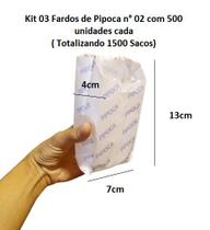 Kit 3 Fardos Saco Pipoca n2 Impresso (13x11cm) c/ 500 unids cada ( Total 1500 sacos) - Mtel