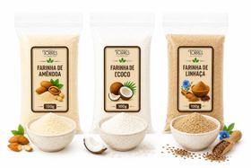 Kit 3 Farinhas Naturais Amêndoa Coco e Linhaça 100g Cada Kit 3 Farinhas Naturais Amêndoa Coco e Linhaça 100g Cada