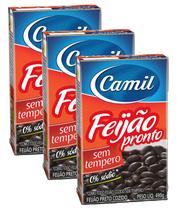kit 3 FEIJAO PRETO SEM TEMPERO PRONTO CAMIL 490G