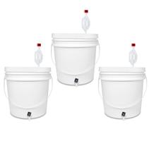 Kit 3 Fermentadores Balde 10 Litros Com Torneira Tampa Hermética Alça Airlock