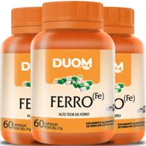 Kit 3 Ferro Fe 60 Cáps Cada Total 180 Cáps 1 Cp Ao Dia Duom