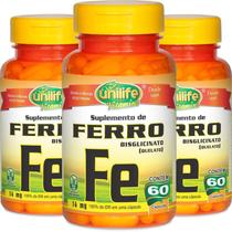 Kit 3 Ferro Quelato FE 14mg Unilife 60 cápsulas