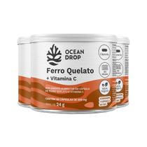 Kit 3 Ferro Quelato + Vitamina C Ocean Drop 60 Cápsulas