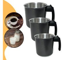 Kit 3 Fervedores Leite Café Caneco Alumínio Craqueado Indução Convencional Leiteira Reforçada Cozinha Fogão