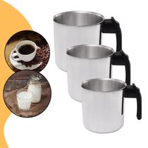 Kit 3 Fervedores Leite Café Caneco Alumínio Polido Fogão Gás Indução Convencional Leiteira Ferve Sem Derramar
