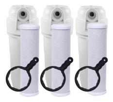 Kit 3 Filtro Agua Triplo Estágio Remove Cloro Carvão Ativado Branco