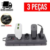 Kit 3 Filtro de Linha Régua de Tomada com Fusível Extensão Elétrica Bivolt 4 Tomadas Tripolar