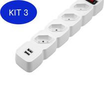 Kit 3 Filtro Linha Protetor Eletronico Com 4 Tomadas E2 Usb