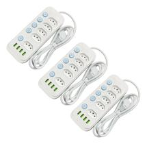 Kit 3 Filtros De Linha Regua De Extensão 5 Tomadas 10a 4 Usb