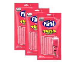 Kit 3 Fini Regaliz Tubes Azedinhos Sabor Morango e Nata 80g Kit 3 Fini Regaliz Tubes Azedinhos Sabor Morango e Nata 80g