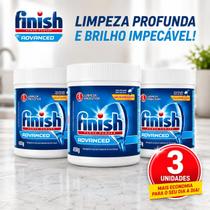 Kit 3 Finish Pó Power 450g LavaLouças Detergente em Pó Limpeza Profunda Remove Gordura e Manchas