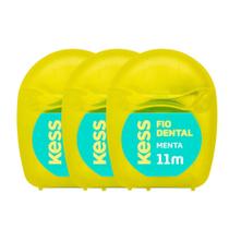 Kit 3 Fio Dental Sabor Menta Remove Placas Bacterianas Encerado 11m Kess