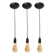 Kit 3 Fio Pendente Liso Cabo Retro 1 Metro Com Canopla Kit 3 Fio Pendente Liso Cabo Retro 1 Metro Com Canopla