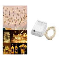 Kit 3 Fios Led Fada Cordão 5 Mts 50 Leds Branco Quente Pilha Kit 3 Fios Led Fada Cordão 5 Mts 50 Leds Branco Quente Pilha