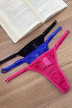 Kit 3 Fios String em Tule e Renda - Cores Variadas Kit 3 Fios String em Tule e Renda - Cores Variadas